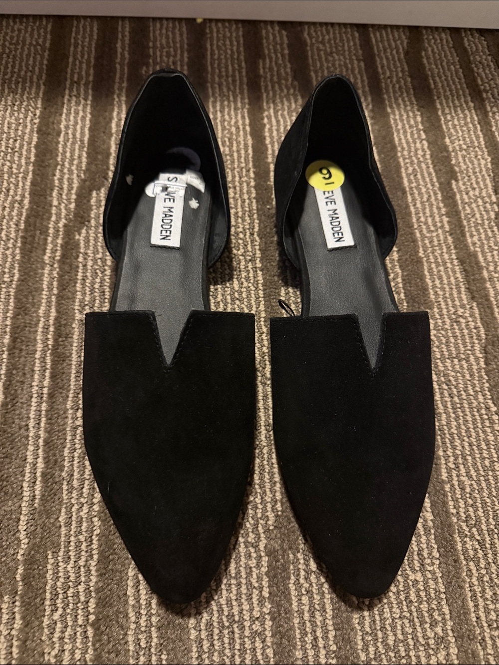 Steve Madden Black Suede Pointed D'Orsay Flats with V Cut